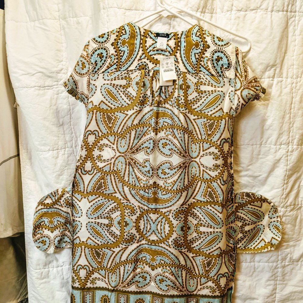 J Crew "vintage" silk blue and brown dress - Picture 8 of 13